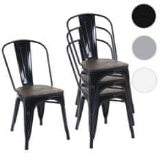 MCW Sada 4 židlí A73 včetně dřevěného sedáku, stohovatelná bistro židle, kovový průmyslový design ~ černá