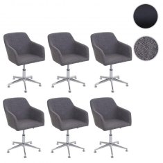 MCW Sada 6 jídelních židlí A74, otočná židle lounge chair, výškově nastavitelná ~ textil, šedá barva
