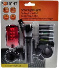 Solight sada cyklo světel, přední 3W LED + zadní 5x LED, 2x držák, 5x AAA baterie
