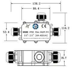 Solight voděodolná propojovací krabička IP68, 1x vstup, 2x výstup, 5-9/9-12mm, max 2,5mm2