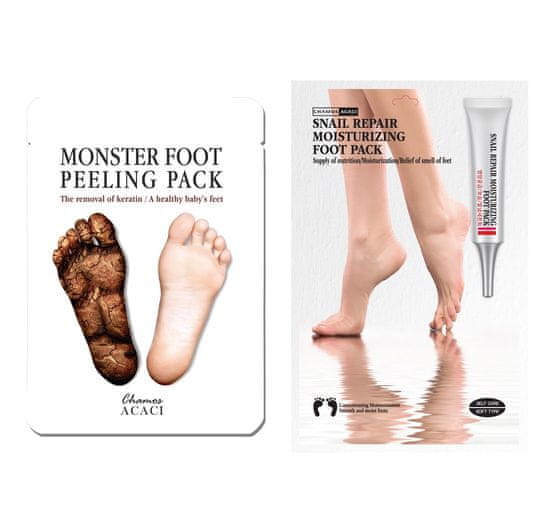 Chamos Cosmetic ACACI MONSTER Peelingová maska na nohy + šnečí reparační hydratační zábal na nohy