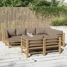Greatstore 10dílná zahradní sedací souprava s taupe poduškami bambus