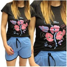 RINDA Dámské pyžamo černé krátké kalhoty květiny M