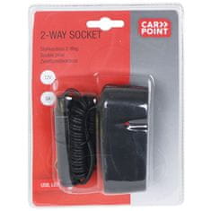 CarPoint Rozdvojka / USB / lampička / prodlužovací kabel do zásuvky zapalovače / 12V / 5A / délka 0.9m