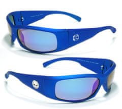 Polarized Brýle sluneční 77 - obroučky modré / skla modrá zrcadlová / polarizační skla / pouzdro a utěrka