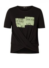 YEST černé tričko s překřížením a zeleným nápisem Velikost: 38