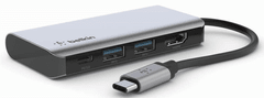 Belkin CONNECT USB-C 4v1 Multiport adaptér, šedý, AVC006btSGY