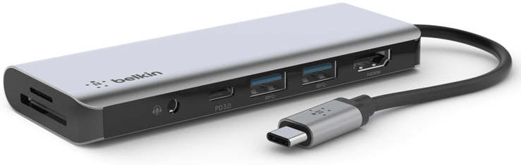Levně Belkin 7-in-1 Multiport USB-C Adaptér, šedý, AVC009btSGY
