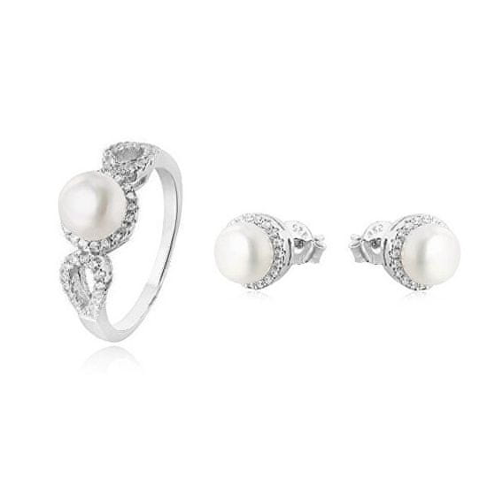 Beneto Zvýhodněná sada šperků s perlami a zirkony (náušnice, prsten obvod 50 mm)