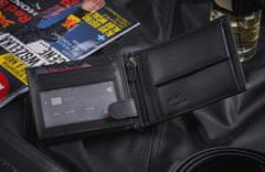 ZAGATTO Elegantní černá pánská horizontální peněženka, pánská kožená peněženka, ochrana karet RFID, kapsa na doklady, bankovky, mince, elegantní pánská peněženka v krabičce/ ZG-N992-F16