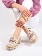 Amiatex Trendy dámské hnědé polobotky bez podpatku + Ponožky Gatta Calzino Strech, odstíny hnědé a béžové, 38