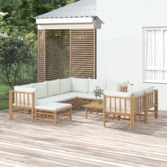 Greatstore 10dílná zahradní sedací souprava krémově bílé podušky bambus