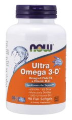 NOW Foods Ultra omega-3 s vitaminem D, 300 DHA / 600 EPA, 90 softgelových kapslí