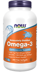 NOW Foods Omega-3, molekulárně destilované, 200 rybích kapslí