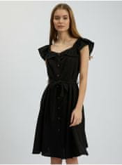 Orsay Černé dámské šaty s příměsí lnu 32