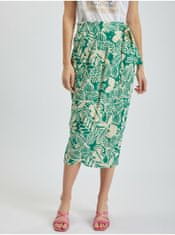 Orsay Krémovo-zelená dámská vzorovaná zavinovací midi sukně s příměsí lnu 48