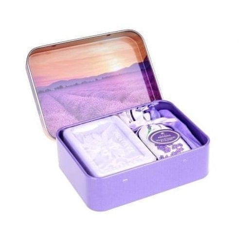 Esprit Provence Lán levandule 60g Marseillské mýdlo v plechu a pytlík s levandulí