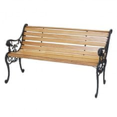 MCW Zahradní lavice F98, lavička park lavice dřevěná lavice, 2-místný litina dřevo 125cm 20kg ~ světle hnědá