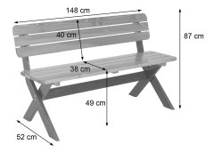 MCW Zahradní lavička J83, lavička parková lavička dřevěná lavička, masivní dřevo s certifikátem MVG 148cm ~ hnědá, borovice tmavě hnědá