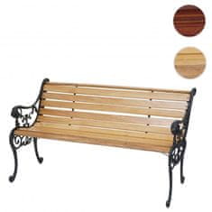 MCW Zahradní lavice F98, lavička park lavice dřevěná lavice, 2-místný litina dřevo 125cm 20kg ~ světle hnědá