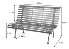 MCW Zahradní lavička F97, lavička park lavice dřevěná lavice, 3-místná litina dřevo 160cm 26kg ~ hnědá