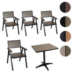 MCW Sada 4 zahradních židlí + zahradní stůl J95, židle stůl, gastro venkovní nátěr, hliníkový vzhled dřeva ~ černá, šedá