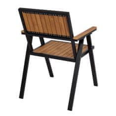 MCW Sada 4 zahradních židlí + zahradní stůl J95, židle stůl, gastro venkovní nátěr, vzhled hliníkového dřeva ~ černá, teakové dřevo