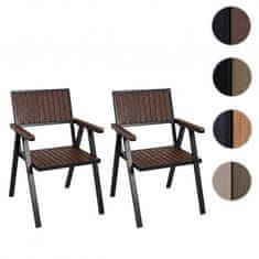 MCW Sada 2 zahradních židlí J95, balkonová židle Židle, venkovní nátěr, hliníkový vzhled dřeva ~ rám černý, tmavě hnědý
