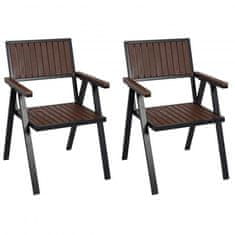 MCW Sada 2 zahradních židlí J95, balkonová židle Židle, venkovní nátěr, hliníkový vzhled dřeva ~ rám černý, tmavě hnědý