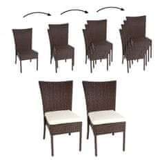 MCW Sada 2 polyratanových židlí G19, zahradní židle na balkon, stohovatelná ~ hnědá, krémové polštáře