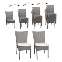 MCW Sada 2 polyratanových židlí G19, zahradní židle na balkon, stohovatelná ~ šedá, krémové polštáře