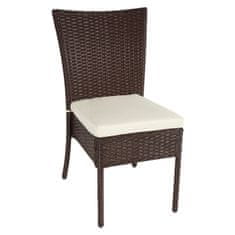 MCW Sada 2 polyratanových židlí G19, zahradní židle na balkon, stohovatelná ~ hnědá, krémové polštáře