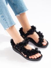 Amiatex Stylové černé sandály dámské bez podpatku, černé, 36