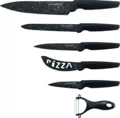 Royalty Line 5dílná sada kuchyňských nožů s nepřilnavým povrchem a se škrabkou RL-MB5N / černá
