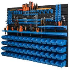 botle Nástěnný panel na nářadí 115 x 78 cm s 56 ks. Krabic zavěšené Modré Boxy se sadou držáků plastová