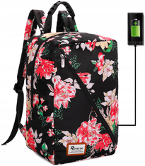TopKing Cestovní batoh s USB RYANAIR 40 x 20 x 25 cm , černá/růžová