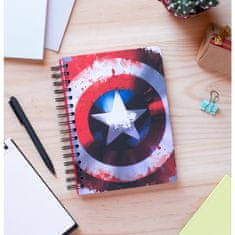 CurePink Poznámkový blok Marvel: Captain America Kroužková vazba (A5 14,8 x 21,0 cm)