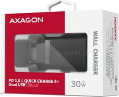 AXAGON ACU-PQ30 Sil nabíječka do sítě 30W, 2x port (USB-A + USB-C), PD3.0/PPS/QC4+/SFC/AFC/Apple