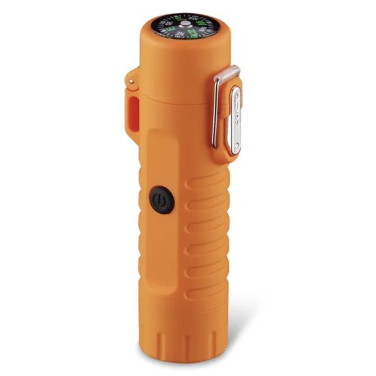 Daklos Plazmový nabíjecí voděodolný větruodolný elektrický zapalovač s kompasem a LED světlem v dárkové krabičce - oranžový