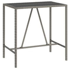 Greatstore Barový stůl se skleněnou deskou šedý 110x70x110 cm polyratan