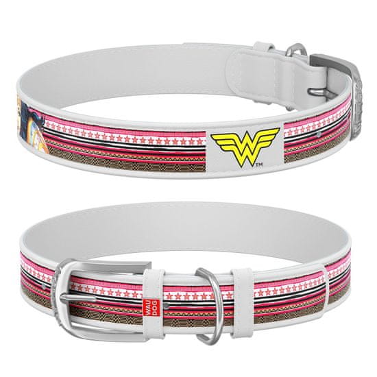WAUDOG Kožený obojek Wonderwoman DC COMICS bílý