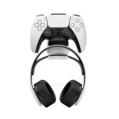 FIXED Závěsný nabíjecí dok FIXED pro ovladač DualSense PlayStation 5 s hákem pro sluchátka, černo-bílý