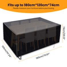 SONNENH Vodotěsný obdélníkový stůl v černé barvě s PU potahem 600D a rozměry 180x120x74 cm