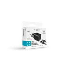 FIXED Set síťové nabíječky FIXED Mini s USB-C výstupem a USB-C/USB-C kabelu, podpora PD, 1 metr, 20W, černý