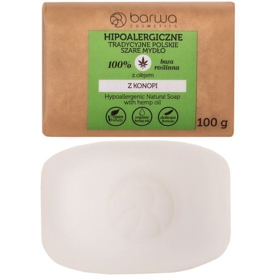 BARWA Cosmetics Hypoalergenní tradiční polské šedé mýdlo s konopným olejem, chrání před škodlivými faktory, 100g