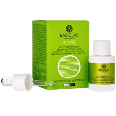 BasicLab Rozjasňující a zklidňující - antioxidační vyrovnávací sérum s vit. C 3-O-Ethyl Askorbová kyselina 15%, Prebiotický a rýžový vodní filtrát, 15ml