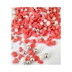 Caketools Cukrové perličky / srdíčka - bílé / červená - 100g