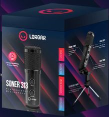 LORGAR mikrofon Soner 313 pro Streaming, kondenzátorový, Volume&Echo Knob, černý