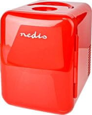 Nedis přenosná mini lednička/ objem 4 litry/ rozsah chlazení 8 - 18 °C/ AC 100 - 240 V / 12 V/ spotřeba 50 W/ červená