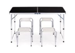 OEM Turistický stůl, skládací stůl, sada 4 židlí Černá